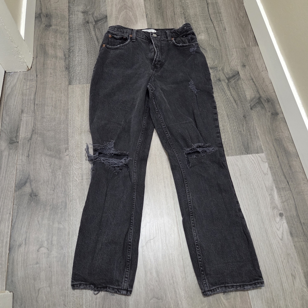 Abercrombie & Fitch Curve Love 90s Straight Ultra High Rise Distressed Jeans - Picture 2 of 12